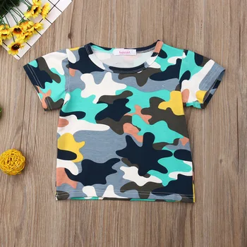 

UK Toddler Boy Clothes 1Y-6Y Cotton Short Sleeve Casual T-shirt Camouflage Top Sunsuit