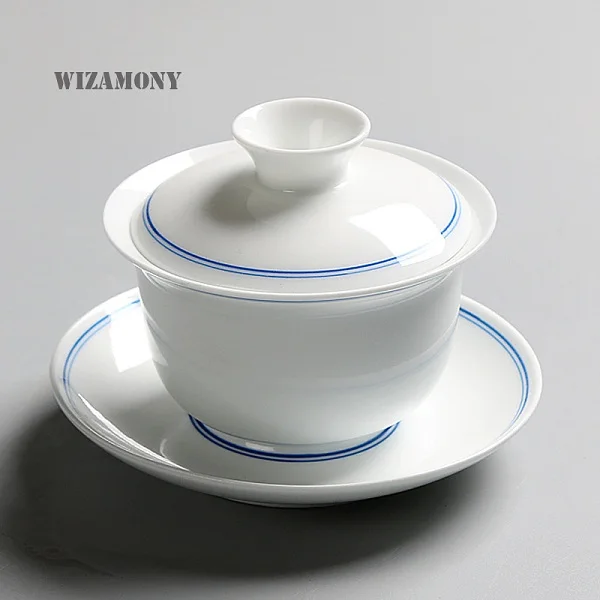 160 мл, WIZAMONY, Gaiwan, чайный горшок, китайский фарфоровый кунг-фу, керамический элегантный чайный набор - Цвет: Blue Line