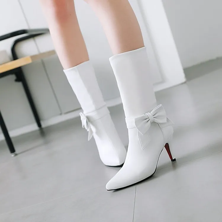 

Big Size 11 12 13 14 15 Waterproof platform for boots in women's boots with high heels and thin heels and bow knots