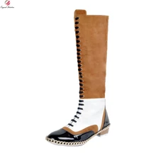 Оригинальное предназначение; Новинка; модные женские сапоги до колена; элегантные сапоги на квадратном каблуке с круглым носком; разноцветная женская обувь; большие размеры 4-15