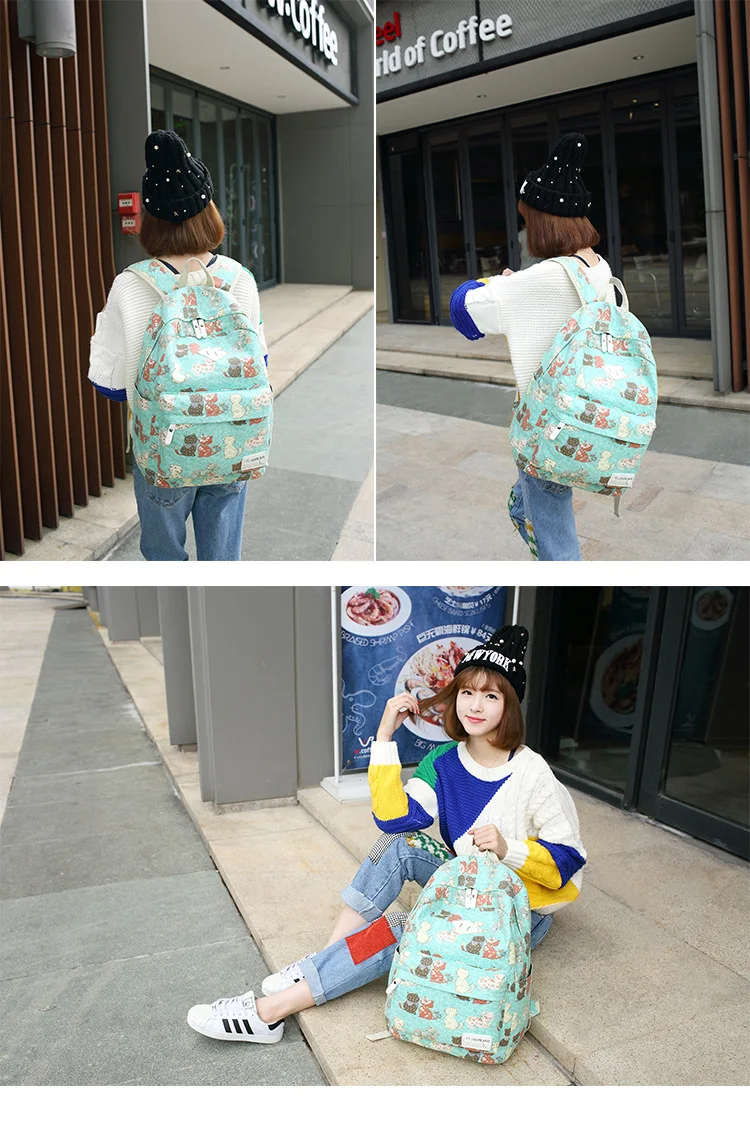 Tourya винтажный холщовый женский рюкзак школьные сумки школьная сумка для подростков девочек с принтом кота рюкзак для путешествий ноутбук рюкзак Mochila