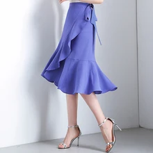 Сезон: весна-лето Модная Корейская стиль юбка-годе для женщин однотонная одежда шифоновая юбка