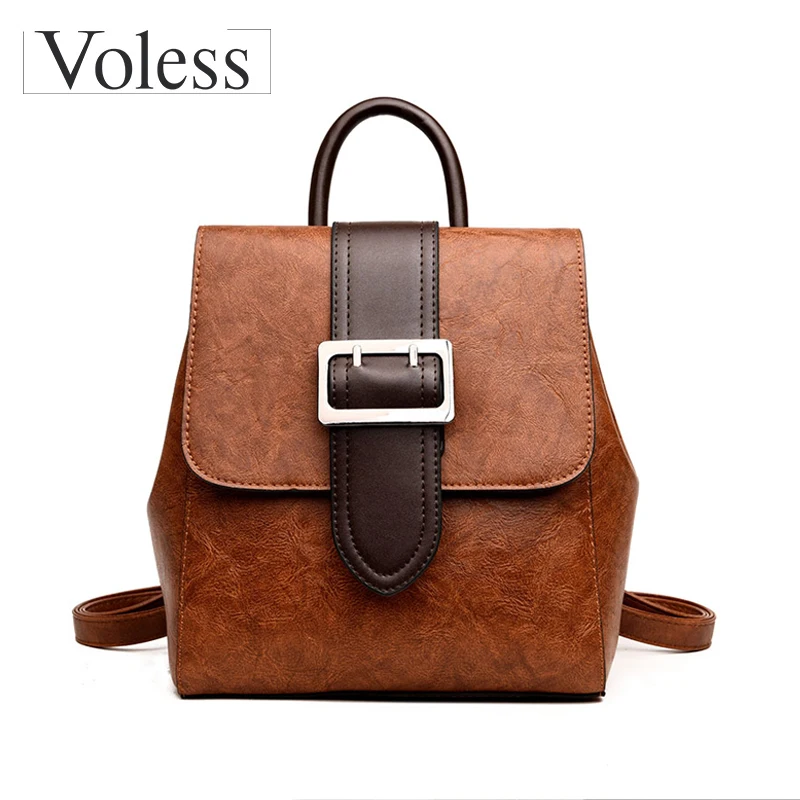 

VOLESS Brand Vintage Women Backpack High Quality Genuine Leather Backpacks School Backpack For Teenager Female Bags 2018 New