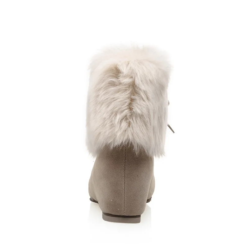 Г. Модная женская обувь большой размер 33-43, замшевые, бежевые, с круглым носком, на шнуровке, на высоком каблуке, зимние теплые плюшевые ботильоны HXZ-12535