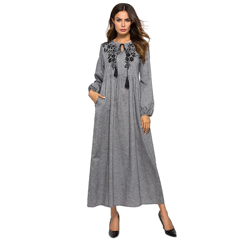 

Women stripe Dubai Muslim LongSleeve Embroidered Arab Dress middle East Islam Abaya Jilbab hoody Dress Modest Dresses maxi #15