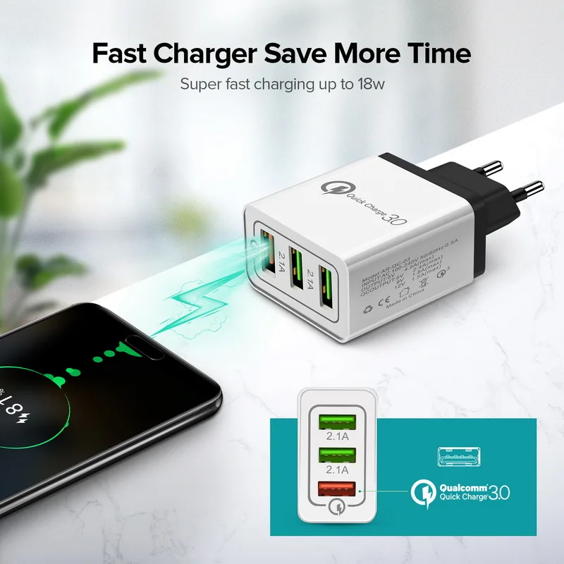 GETIHU 18W Quick Charge 3.0 2.1A Multi USB Charger Fast EU Plug Wall Adapter QC 3.0 Mobile Phone Charging For iPhone X 7 Samsung