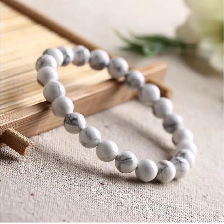 Natural White Howlite Stone Bead Bracelets Men and Women Girls Stone Bracelet