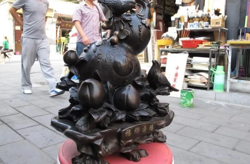 

Classical Bronze Copper Lucky pied magpie peach longevity calabash gourd Statue