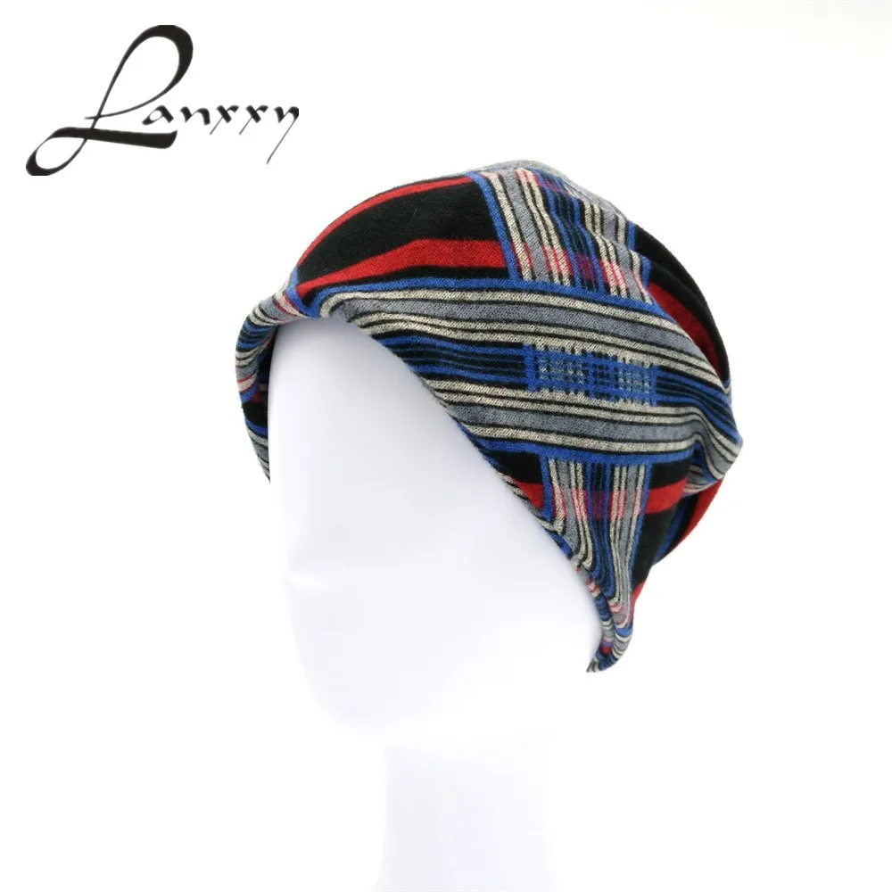 

Lanxxy Fashion Women Bonnet Gorro Caps Striped Plaid Beanies Hats and Scarves Winter Hats for Women Skullies Toucas Cap