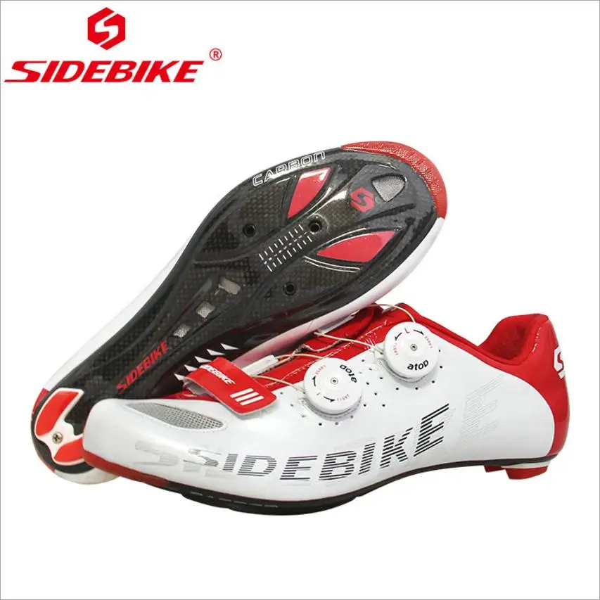 SIDEBIKE Carbon Fiber Black White Road Cycling Shoes Light Ultralight
