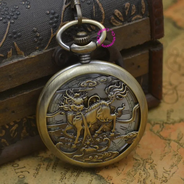 Механические карманные часы Мужчины Kylin Steampunk Man брелок часы Бронзовый покрытие подарок античное Стильный ретро рука ветер