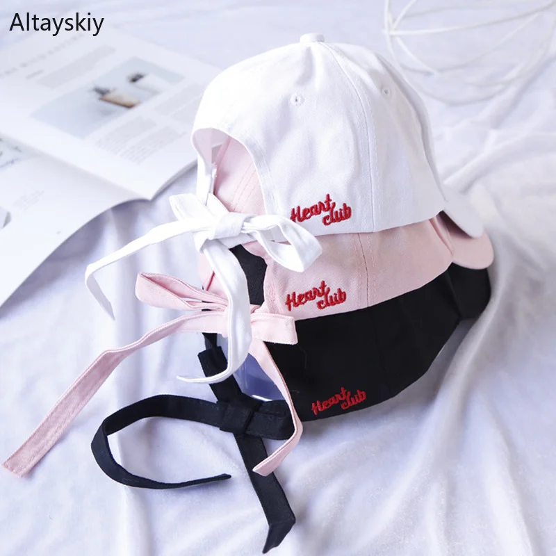 

Baseball Caps Women Solid Bows Sun Shading Adjustable Letter Embroidered Womens Cap Simple Kawaii Trendy Chic All-match Leisure