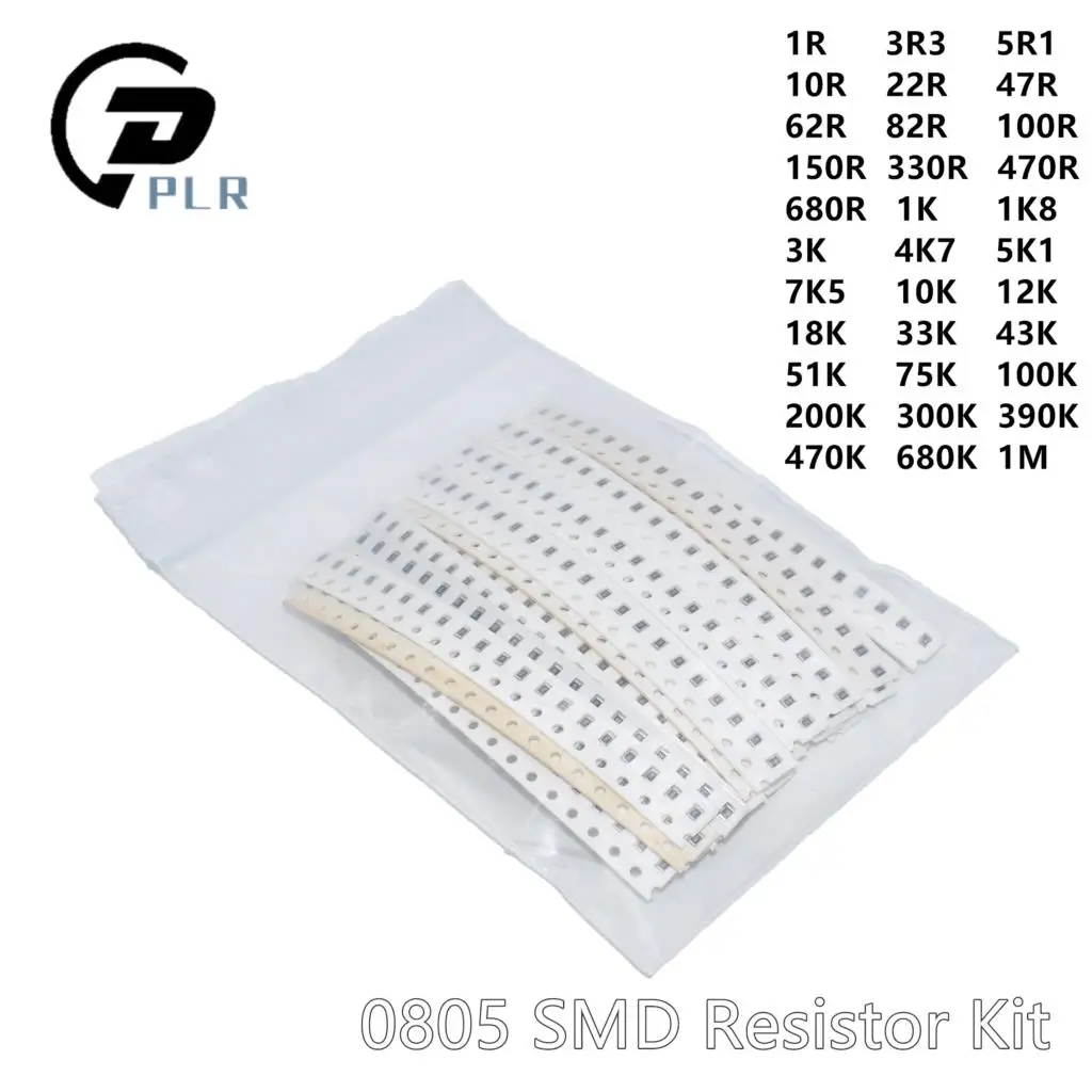 

660pcs 0805 SMD Resistor Kit Assorted Kit 1ohm-1M ohm 1% 33valuesX 20pcs=660pcs Sample Kit