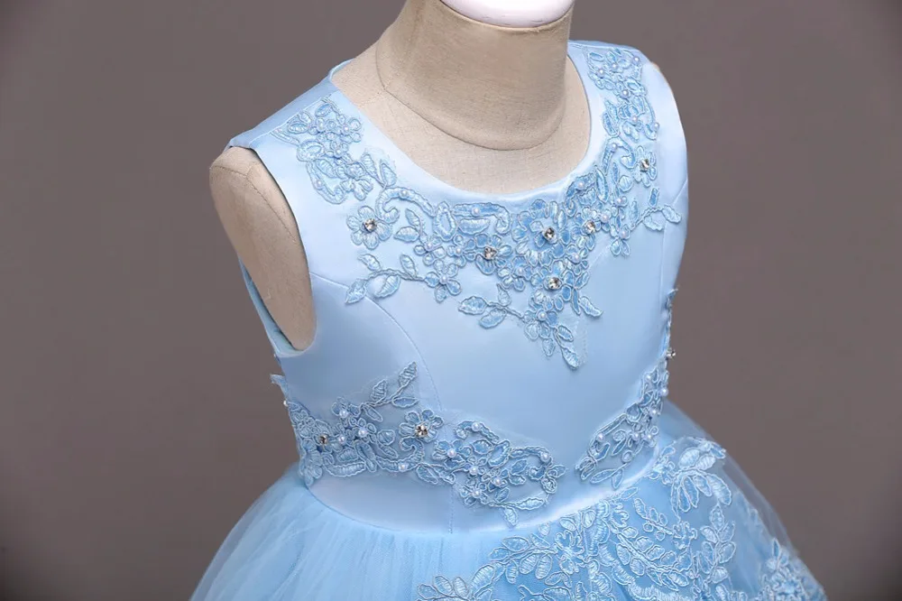 Красивые кружевные синие Пышные Платья с цветочным узором для девочек; коллекция года; платья для причастия с кружевной аппликацией; пышные платья для маленьких девочек