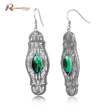 Болтаются серьги ручной работы Элегантные винтажные создания Изумрудный длинные серьги для женщин аксессуары стерлингового серебра 925 подарок