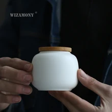 Wizamony китайский чай caddy деревянная крышка маленькая необожженная глина канистра Контейнер банки для пуэр чай маленькое хранение чая комоды чай