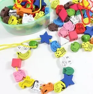 

Wooden toys beads stringing game toy heart-shaped beads mixed animals fruit toy-gift