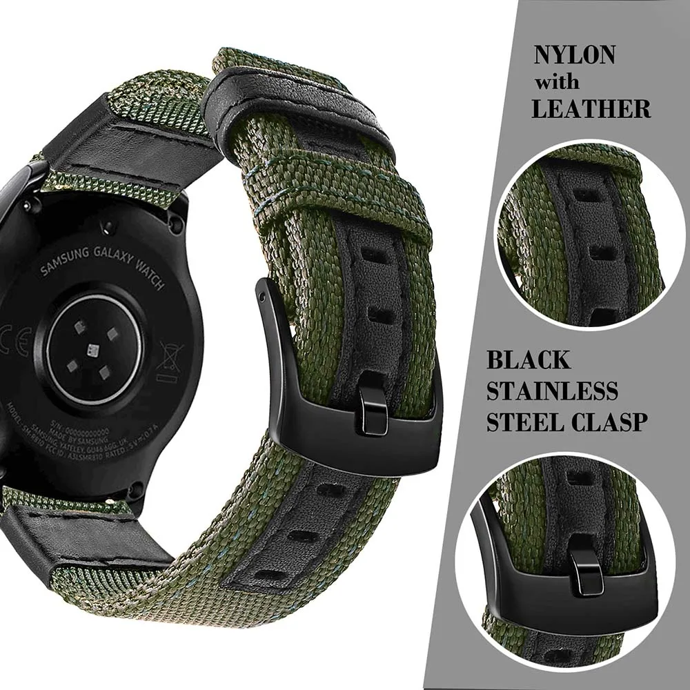 Ремешок из нейлона и натуральной кожи для Samsung Galaxy Watch 42 мм Gear Sport Garmin Vivoactive