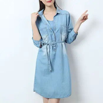 

Soft Denim Maternity Clothes T-shirt Dress For Pregnant Women Dress Long Sleeve Blue Nursing Dress For Pregnancy Breastfeeding