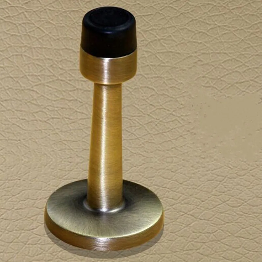 SOLID BRASS CYLINDER DOOR STOP WITH ROSE & SCREWS 75mm Long Rubber Stopper Guard 