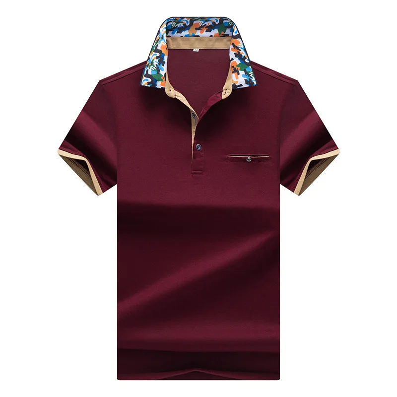 Брендовая мужская рубашка поло, рубашки поло с принтом, мужские облегающие рубашки с коротким рукавом, повседневные мужские рубашки поло со стоячим воротником, Hommes 3XL - Цвет: wine red