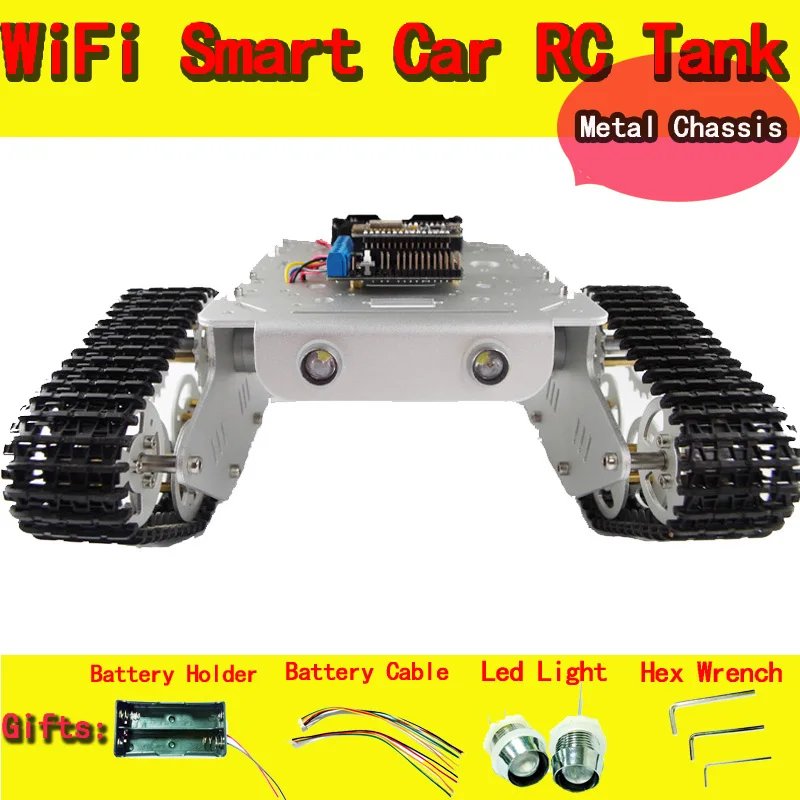 T300 RC WiFi Robot Tank Car Chassis Controlled by Android/iOS Phone based on Nodemcu ESP8266 Board+Motor Drive Shield DIY doit c300 smart robot car chassis controlled by android and ios phone based on nodemcu esp8266 4wd car diy android toy robot