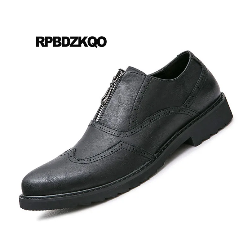 Richelieu Hauteur Croissante Éclair Black gray Européenne black Caché Fermeture Wingtip Italie Elevator Ascenseur Hommes Oxfords gray Brosse Robe Bureau Chaussures Noir Bout Pointu Elevator q0vFxwx