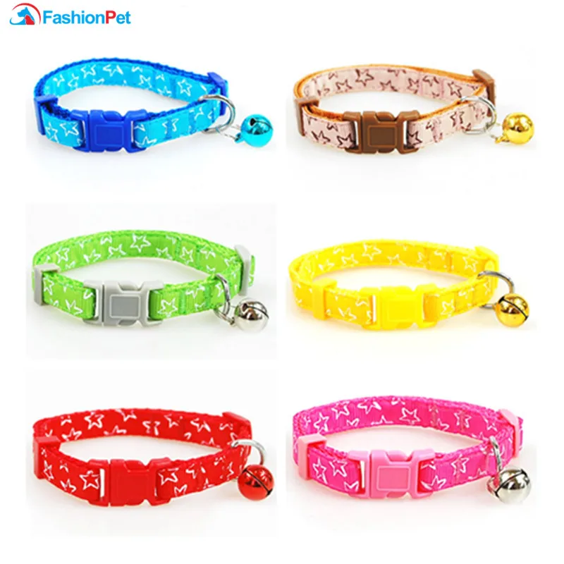 

New Fahison Two Sizes Nylon Dog Collar Star Printed Pet Product Pet Dog Cat Puppy Collar with Bell