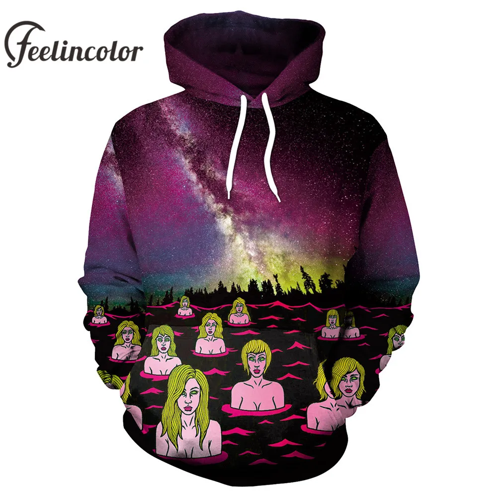 Feelincolor толстовки для мужчин красивые девушки 3D печатных Толстовка с длинным