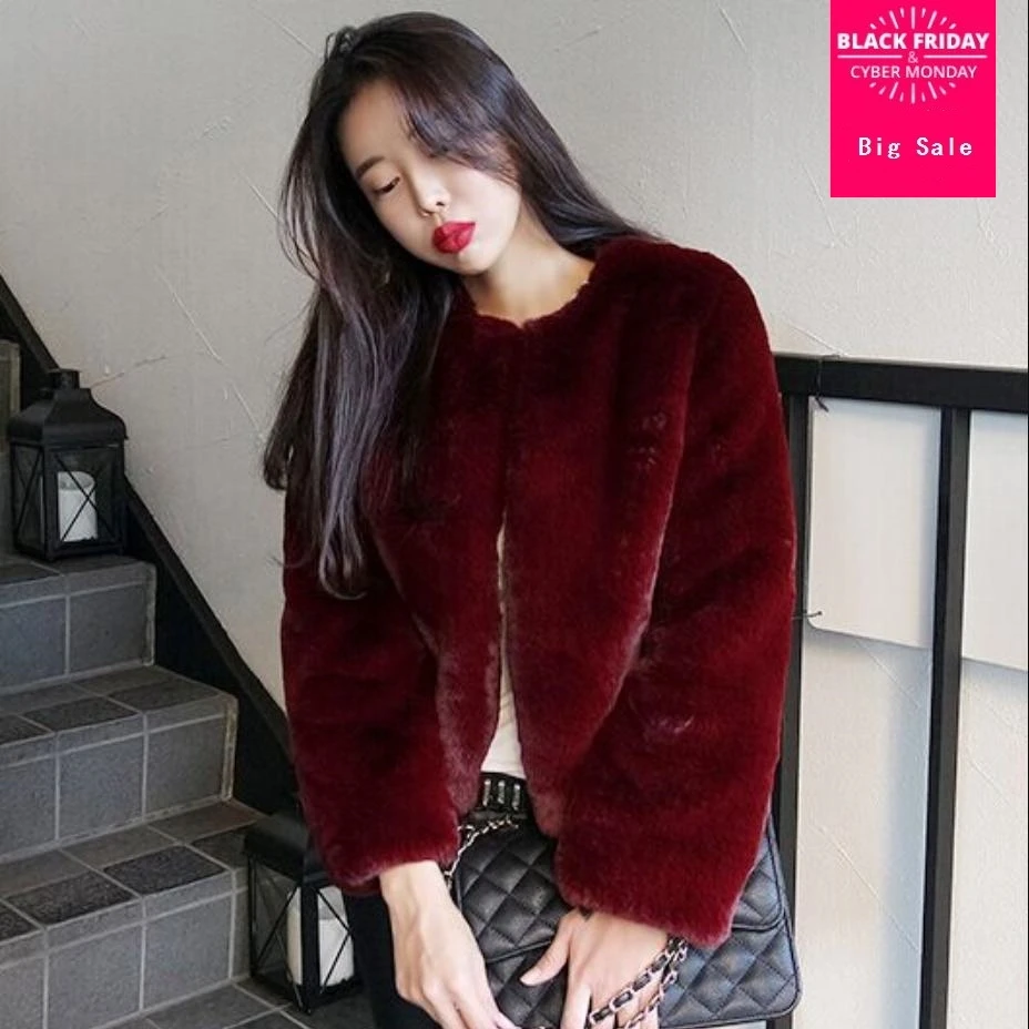 

2018 Winter Women's Faux Fur Jacket Artificial Fur Rabbit Fur Overcoat Furry Coat Female Plus Size Warm Fake Fur Outwear L1566