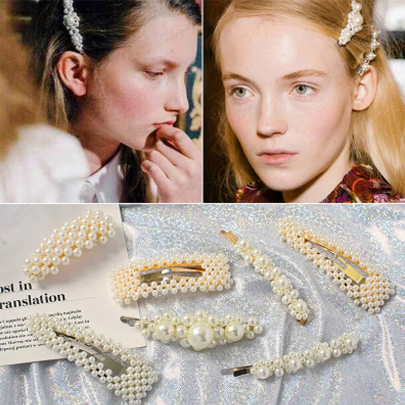 

2019 Hot Sale Women Girls Elegant Full Pearls Crystal Geometric Hairpins Headbands Hair Clips Barrettes Fashion Hair Accessories