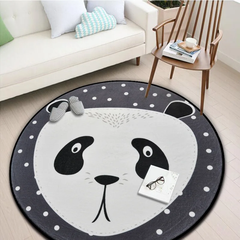 Online Tapete redondo blanco gris de animales de dibujos animados oso zorro Panda para sala de estar dormitorio alfombra de decoración para el hogar alfombra niños alfombra de juego suave