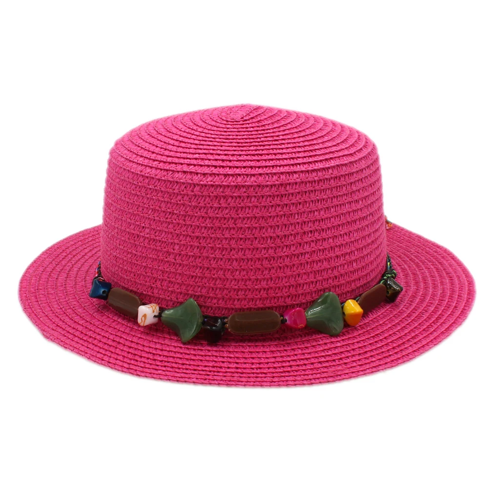 Mistdawn женская летняя соломенная шляпа моряка Дамская Porkpie Bowler пляжная Солнцезащитная гладкая Кепка Камень Бисер Hatband размер 57 см