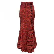 Красный Цветочные Brocade рюшами Русалка тонкие длинные стимпанк юбка плюс Размеры Винтаж Юбки для женщин для Для женщин в викторианском стиле Готический Костюмы S-6XL