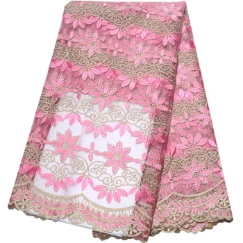 

2018 Latest French Nigerian Laces Fabrics High Quality Tulle African Embroidery Mesh Lace Fabric 5 Yards A1159-2