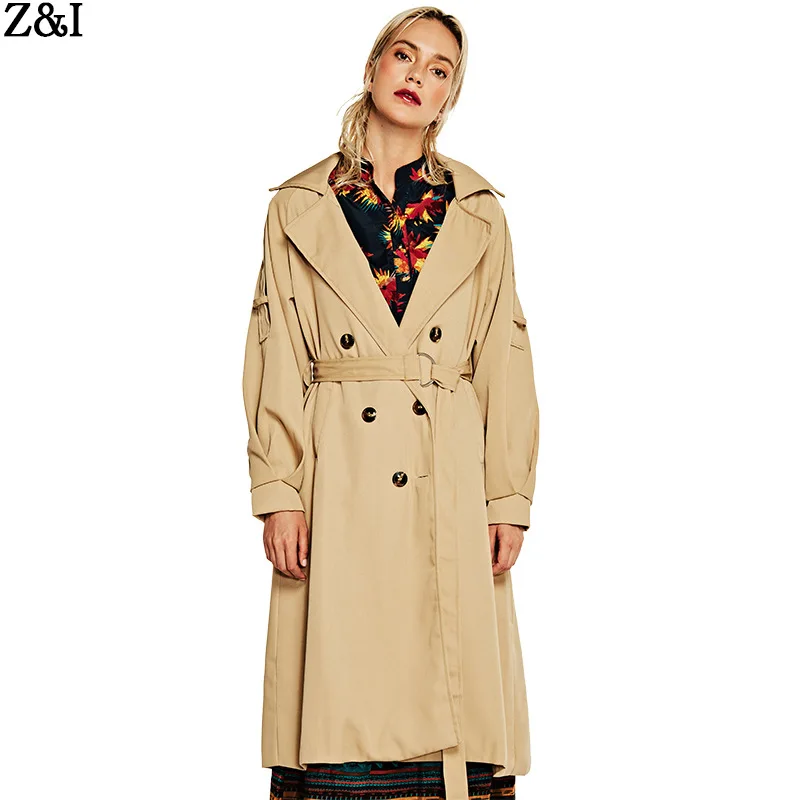 

2018 autumn new women's long windbreaker waist slim lapels ladies coat
