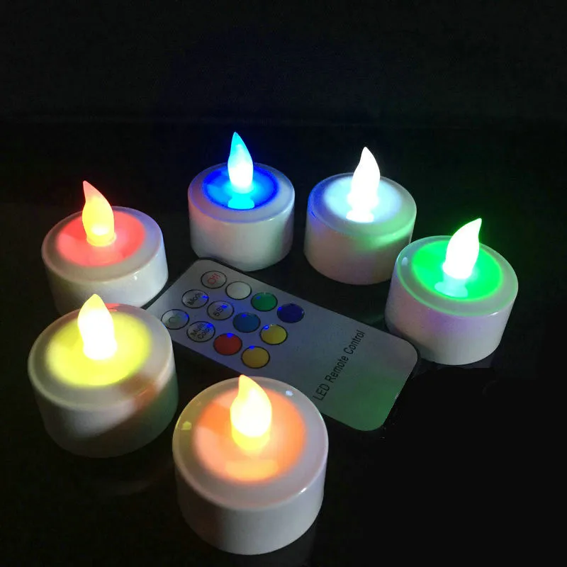 

Remote Controlled Rechargeable TeaLight LED Candles frosted Flameless color Changing candle lamp Party Wedding Church-Multicolor