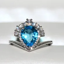 Big Blue Heart Zircon Stone Silver Ring for Women Wedding Engagement Rings Fashion Jewelry New engagement rings for women wedding jewelry big crystal stone ring stainless steel jewelry