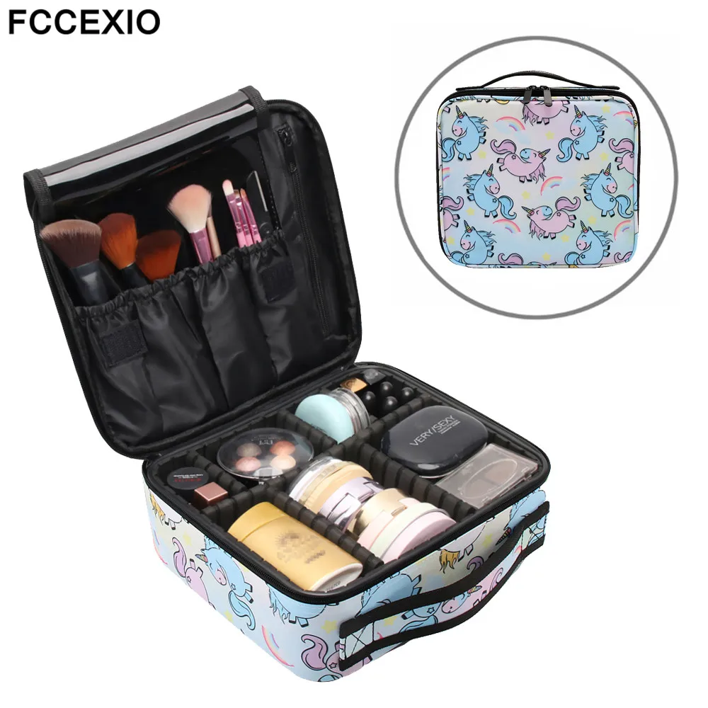 FCCEXIO косметички Радуга Милый Единорог макияж сумки Travel Organizer beauty Case несессер сумка для туалетных принадлежностей Мытье Ванны регулируемая коробка для макияжа