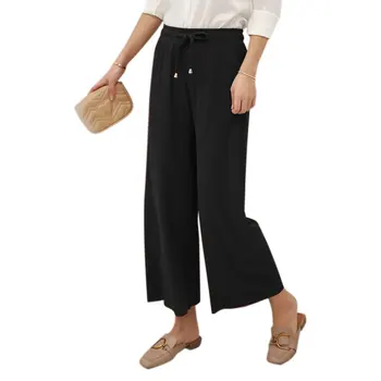 

2019 trousers women Summer Solid Color Loose Wide Leg Loose Elastic High Waist Tie Straight Casual Pants