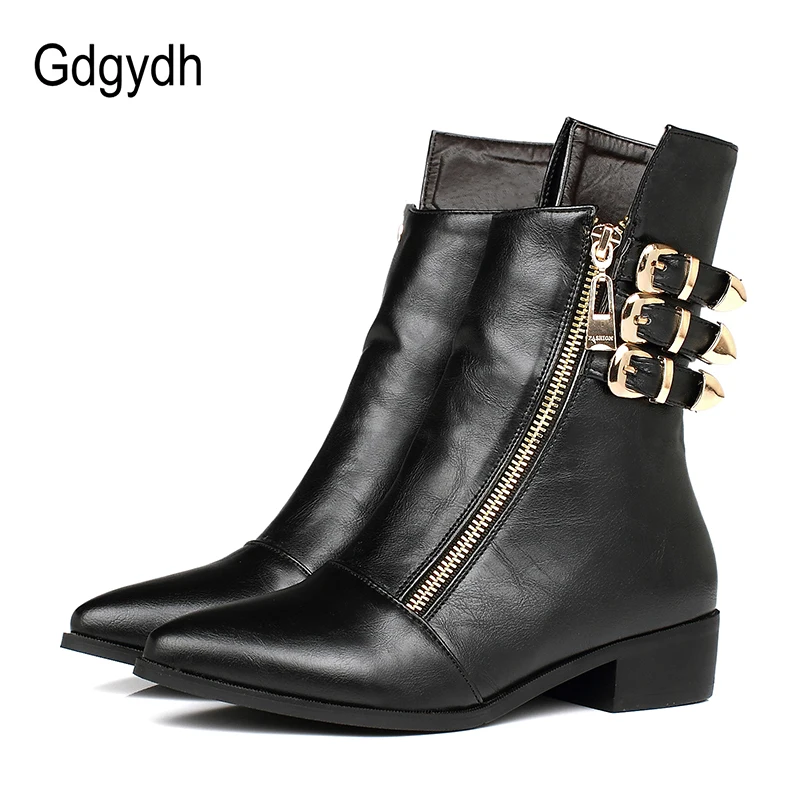 

Gdgydh New 2018 Spring Autumn Ankle Boots For Women Booties Black Low Heels Ladies Rubber Sole Casual Leather Shoes Good Quality