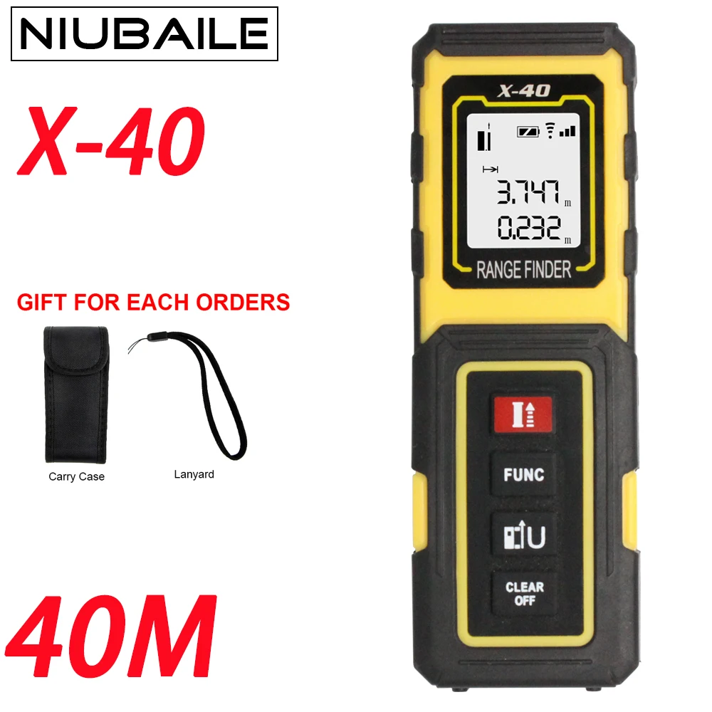 

NIUBAILE 40M Laser Rangefinders Tape Measuring Electronic Ruler Mini Handheld Laser Distance Meter Area-volume-Angle X40-ZM-Y