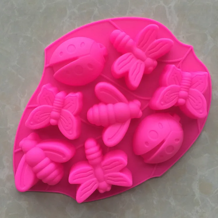 Wholesale 8 insects silicone cake aromatherapy plaster mold cold soap making butterfly shape soap silicone mould