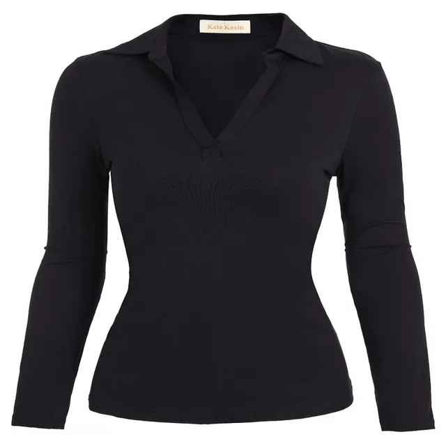 2016 High Quality Femme Black Long Sleeve T Shirt Women Basic Ladies Tops Cotton V Neck Solid