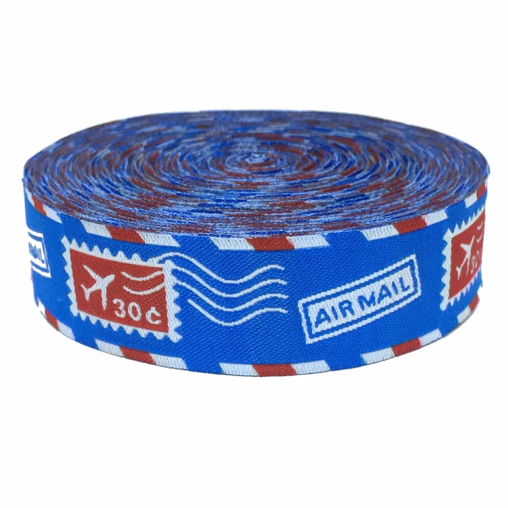 

ZERZEEMOOY 7/8" 22MM 5YARD AIR MAIL Stamps Dog Collar Woven Jacquard Ribbon