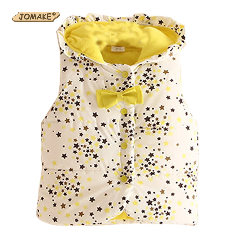 JOMAKE Baby Girl Clothes Winter Hooded Waistcoat Outerwear 2018 Cotton Print Star Bow Warm Children Vest Jacket Colete Infantil