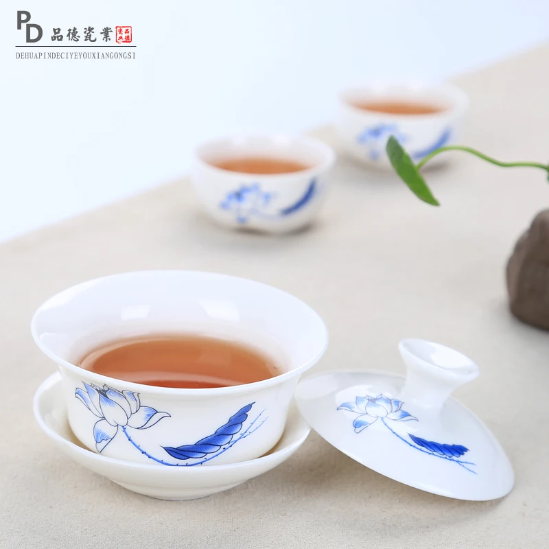 Китайский чайный сервиз Gaiwan голубой и белый фарфор Чайный набор кунг-фу Супница керамическая чашка для чая чашка с блюдцем(не включает поднос