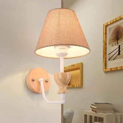 

Creative Wooden Fabric Wall Sconces Modern LED Reading Wall Light Fixtures For Bedroom Wall Lamp Home Lighting Lampara