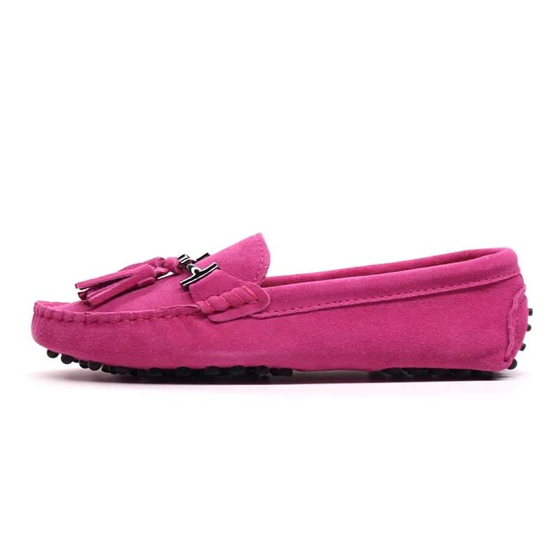 Высокое качество Женская обувь Пояса из натуральной кожи Туфли без каблуков повседневная женская обувь женские лоферы Демисезонный вождения Обувь - Цвет: Rose red