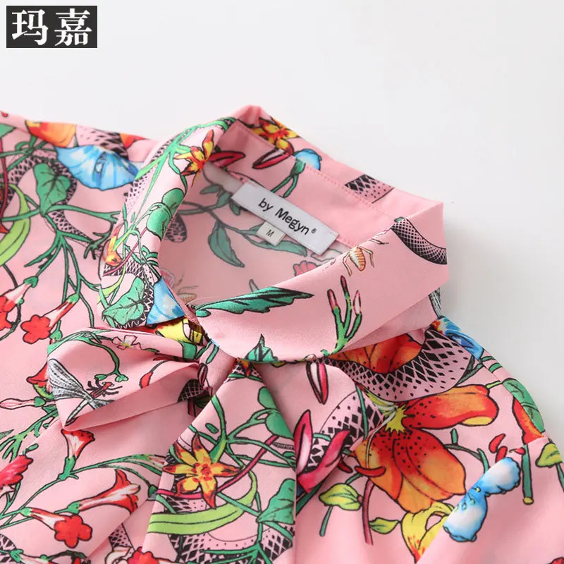 La Blouses Ruban Haute Chemise Longue fin New Rose D'impression qTR6UTZ